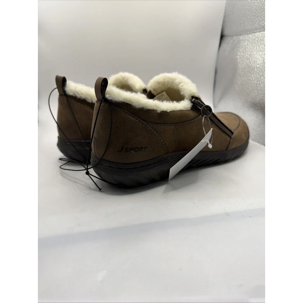 JSPORT Women's ELENOR Memory Foam Faux Shearling Shoes Brown Size 11